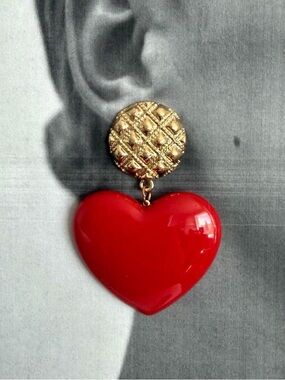 Vintage-Inspired Red Heart Dangle Statement Earrings